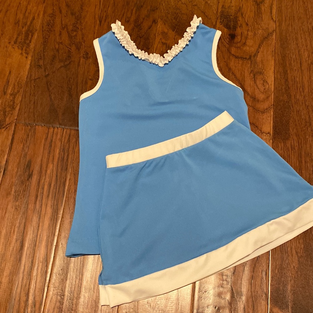 Chez Ami Tennis tank with ruffles and skort.  Blue and white. Girls size 8